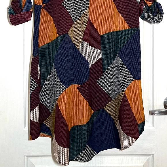 AX Paris Multicolor Geometric Shirt Tunic Dress Boho Abstract Print Patchwork - Picture 5 of 14
